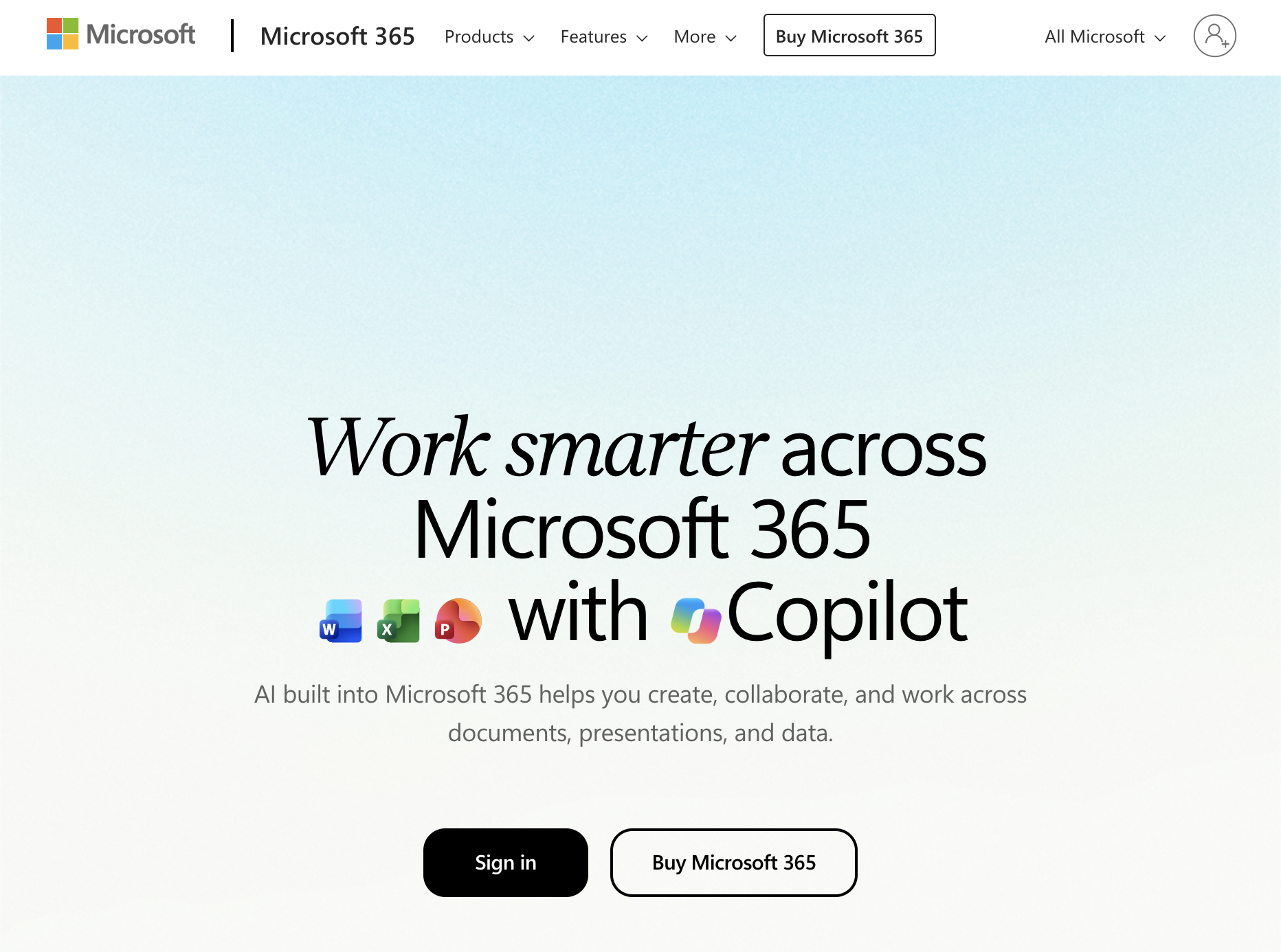 The Microsoft 365 landing page at office.com — click Sign in to get started